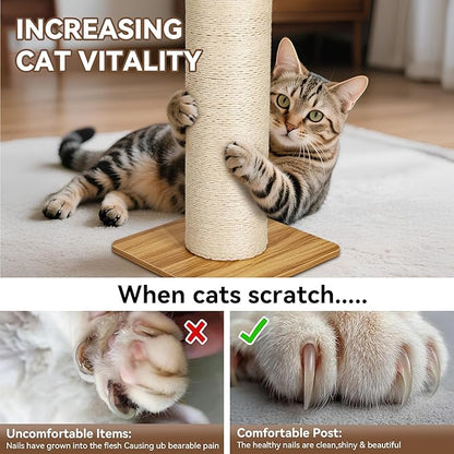 KAMABOKO 29.5" Cat Scratching Post, 7.5" Ultra-Large Diameter Natural Sisal Cat Scratch Post, Scratch-Resistant Tall Cat Scratcher for Indoor Cats, Protect Your Furniture, Beige, Pack of 1