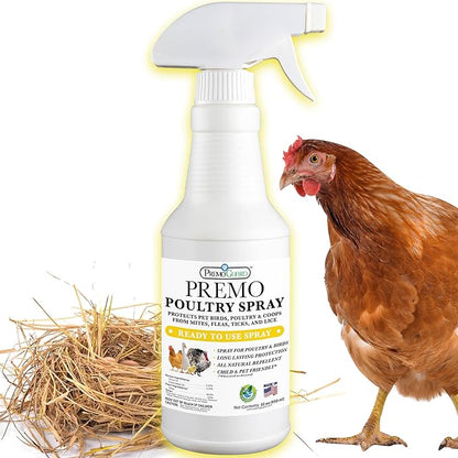 Premo Guard Poultry Spray - 32 oz - Kill Scaly Leg, Mites, Fleas, Lice, & Other Pest on Chickens and in Coops - Natural Plant Based Oils for Control, & Prevention - Family Safe with No Egg Withdrawl