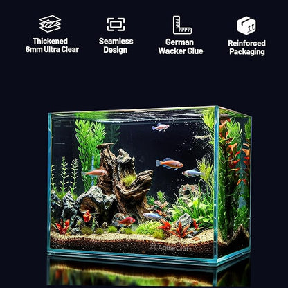 Ultra Clear Glass Fish Tank 10 Gallon, 6mm Thickened Rimless Aquarium Tank Low Iron, Standard Aquarium 17.7in x 11.8in x 11.8in