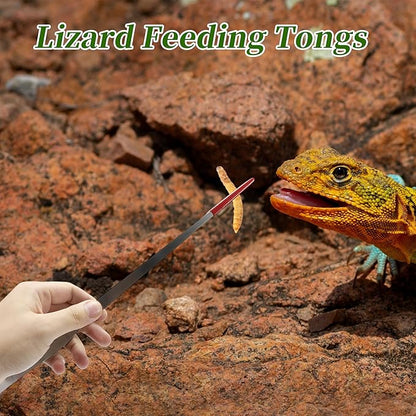 Reptile Feeding Tongs, Stainless Steel Lizard Feeding Tongs, Aquarium Straight Feeding Tweezers for Reptiles with Rubber Tip, Terrarium Feeding Tongs for Gecko, 10.63" L, Black