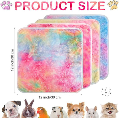 Tudomro 8 Pcs Guinea Pig Bedding Cage Liners Bulk Blankets Small Animal Flannel Throw Bedding Waterproof Absorbent Reusable Pet Pee Sleep Mat Pad Cover for Hamster Ferret(Tie Dye,12 x 12 Inch)