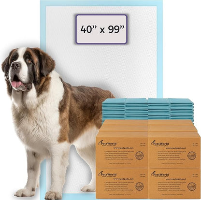 PETSWORLD Mega-Sized Dog Pee Pads (40" x 99") – 4XL Gigantic Pet Piddle Pads for Puppy Training, Incontinence – with Adhesive Sticky Tape – Leak Proof, 5-Layer Protection (240 Count)