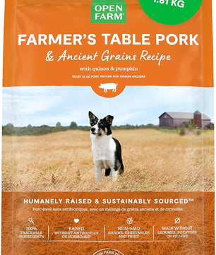 Open Farm, Ancient Grains Dry Dog Food, Protein-Rich & Nutrient Dense, 90% Animal Protein Mixed with Non-GMO Fruits, Veggies and Superfoods, Farmer's Table Pork Recipe, 4lb Bag