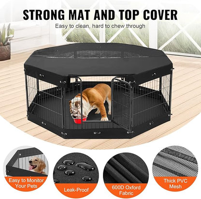 VEVOR Foldable Dog Playpen, 8-Panel Metal Pet Exercise Pen, 24"x24" Dog Fence with Door, Storage Bag, Top Cover, and Bottom Pad for Indoor and Outdoor Use - Ideal for Dogs, Cats, and Small Animals