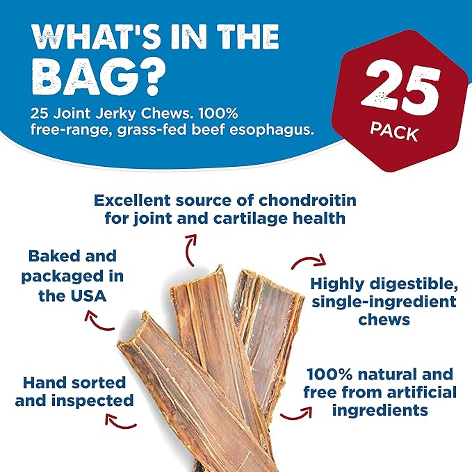 Best Bully Sticks 6 Inch Beef Jerky - 25 Count (Pack of 1) - All-Natural, High-Protein Gullet, Rawhide Alternative, Chewy Snack