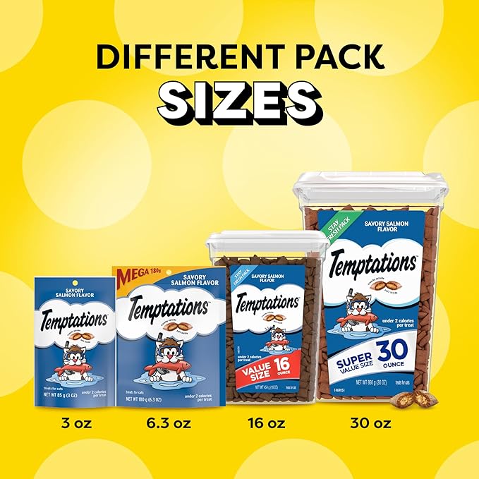 Temptations Classic Crunchy and Soft Cat Treats, Savory Salmon Flavor, 16 oz. Tub