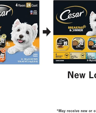 Cesar Wet Dog Food Home Delights & Classic Loaf in Sauce, Breakfast & Dinner Variety Pack, 3.5 oz. Easy Peel Trays (24 Count, Pack of 1)