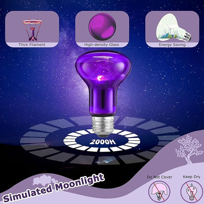 75W Reptile Night Light Bulb – Purple Basking Spot Lamp with Simulated Moonlight for Lizards, Chameleons, Snakes, Turtles, Amphibians – UVA Heat Light – 2-Pack (3.2" Diameter)