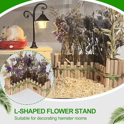 Hamster Cage Sprays Flower Foraging Holder - Natural Wood Feeding Stand, Small Pet Habitat Accessories for Hamsters Mouse Guinea Pig Dwarf Gerbils Syrian Mice (L Shape)