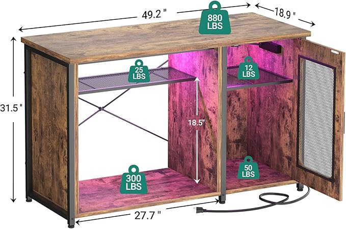 Unikito 55-75 Gallon Aquarium Stand with Power Outlets & LED Light, Reversible Fish Tank Stand with Cabinet for Fish Tank Accessories Storage, Heavy Duty Metal Frame, 880LBS Capacity, Rustic Brown