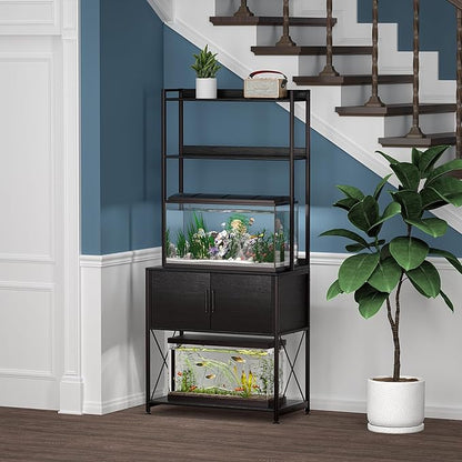 20-29 Gallon Fish Tank Stand, Aquarium Stand with 2 Shelves and Cabinet Accessories Storage, for 20 Gallon Long Aquarium, Metal Frame 32.28" L*16.53" W PG03YGB