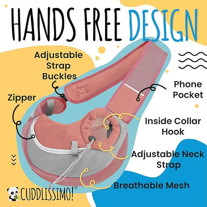 Pet Sling Carrier - Carefully Sized for Teacup & Toy Breed Puppies & Cats (Under 6lb) - Soft Pouch for Small Dogs, Yorkies, Chihuahuas - Ideal for Hands-Free Travel & Walks (Red)