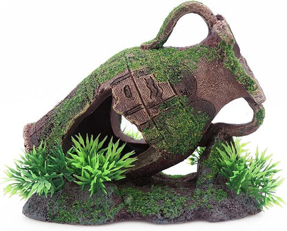 AQUA KT Aquarium Ruins Ancient Greek Leaning Vase Rock Broken Barrel Fish Hiding Cave for Cichlid Betta Marine Freshwater Fish Tank Decoration
