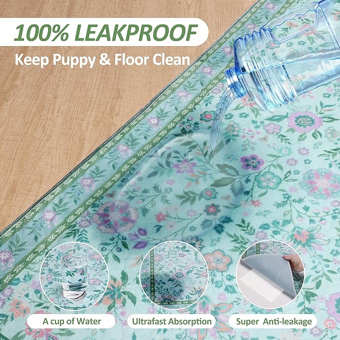 Washable Pee Pads for Dogs, 2Pack Reusable Puppy Pads Dog Potty Training Pads, Flower Waterproof Dog Pee Pads Mat , Whelping Pad, Non-Slip Protects Against Urine Leakage,36"x 36"