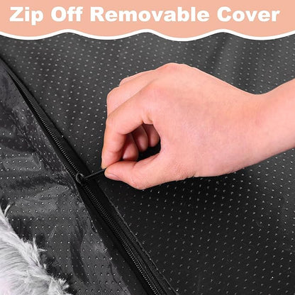 Bedfolks Waterproof Crate Bed, Plush Dog & Cat Bed with Removable Washable Cover, Faux Fur Kennel Pad, 17"x12", Grey