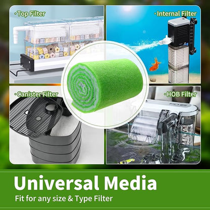 AQUANEAT Aquarium Filter Media Pad Dual Density Bonded Filter Floss Roll Cut to Fit for Fish Tank Canister Filter 72" x 12” x 3/4-1”