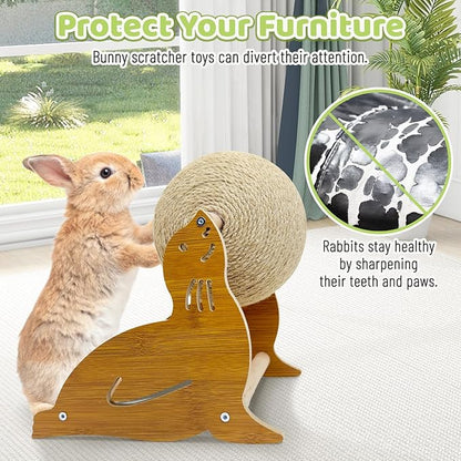 Fhiny Rabbit Scratch Toy, Natural Sisal Bunny Toy Rabbit Scratching Ball Cute Sisal Bunny Claw Scratcher Ball Enrichment Interactive Toy Scratching Post for Kittens Ferrets Sea Lion Shape