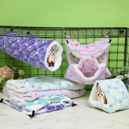 Abbylike 9 Pieces Rat Hammock 3 Tier Guinea Pig Ferret Hammocks Small Pet Hanging Tunnel Glider Toy Guinea Pig Ferret Hideout Bed Cage Accessories for Hamster(Green, Purple, Pink,Heart)