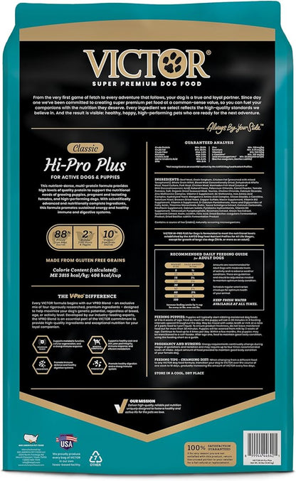 VICTOR Super Premium Dog Food – Hi-Pro Plus Dry Kibble – High Protein Dog Food with 30% Protein – Beef, Chicken, Pork, Fish Meals, Gluten Free - for High Energy and Active Dogs & Puppies, 30lbs