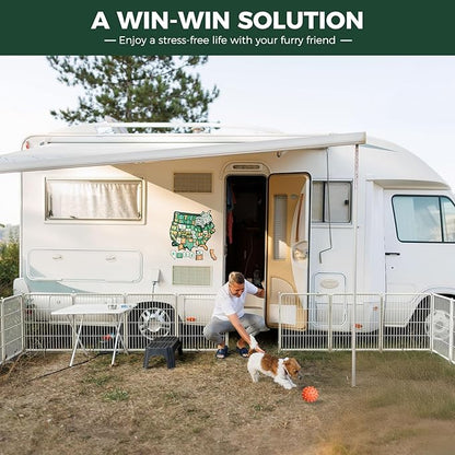 FXW Rollick Unleashed Dog Playpen for Indoor, Yard, RV Camping, 40 inch 24 Panels for Medium and Large Dogs, White│Patented