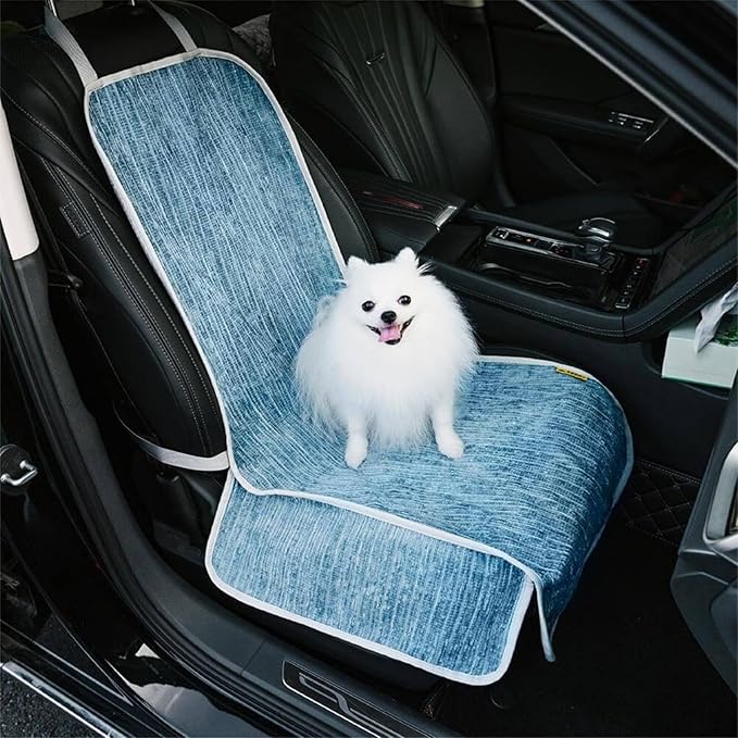 FUNNYFUZZY Chenille Dog Car Seat Cover for Front Seat,Waterproof, Scratchproof Car Seat Protector for Dogs Nonslip,Pet Seat Covers for Cars,Trucks and SUVs,Single Seat,Blue(18.1"Lx 17.7"W x 21.3"H)