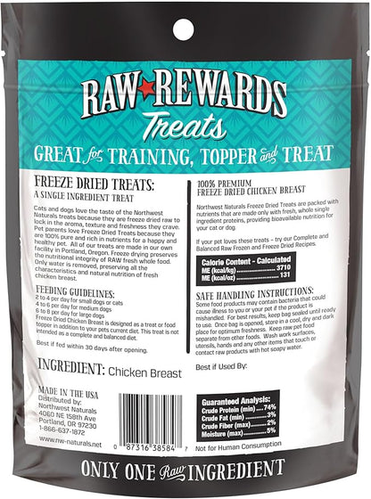 Northwest Naturals Raw Rewards Freeze-Dried Chicken Breast Treats for Dogs and Cats - Bite-Sized Pieces - Healthy, 1 Ingredient, Human Grade Pet Food, Natural - 3 Oz (Pack of 3)