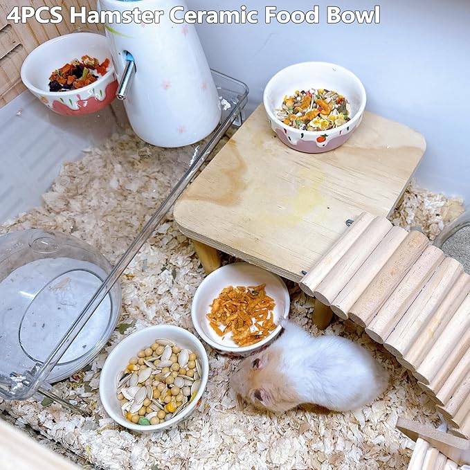 4 Pack Hamster Food Bowl Small Animals Ceramic Food Water Bowl Prevent Tipping Moving for Gerbil Chinchilla Hedgehog Rat