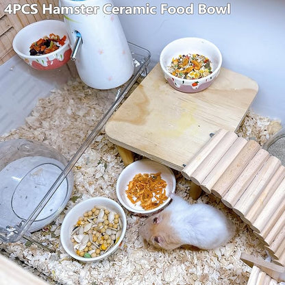 4 Pack Hamster Food Bowl Small Animals Ceramic Food Water Bowl Prevent Tipping Moving for Gerbil Chinchilla Hedgehog Rat