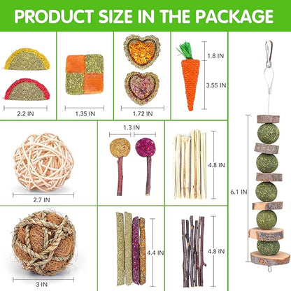 VESPRO Bunny Teys for Rabbits Hamster/Guinea Pig Toys Natural Timothy Hay Sticks chew Treats and Balls for Rabbit, Bunny, chinehila, Guirea Pig, Hamster, Bunny Teeth Care