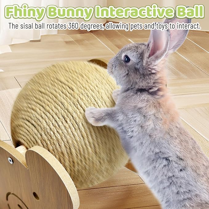 Fhiny Rabbit Scratch Toy, Natural Sisal Bunny Toy Scratching Ball Cute Sisal Bunny Claw Scratcher Ball Rabbit Enrichment Interactive Scratching Post for Kittens Ferrets Bear Shape