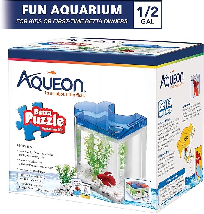 Aqueon Betta Puzzle Aquarium Fish Tank Kit, Blue, Half Gallon