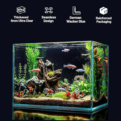 Ultra Clear Glass Fish Tank 24 Gallon, 8mm Thickened Rimless Aquarium Tank Low Iron, Large Big Aquarium 23.6in x15.7in x 15.7in