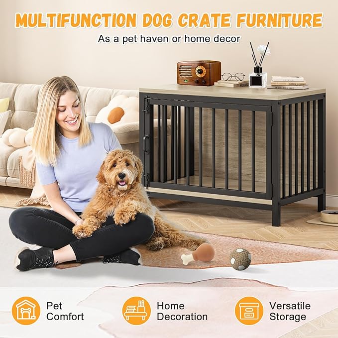 31" Dog Crate Furniture for Small and Medium Dogs, Heavy Duty Wooden Dog Kennel Furniture for Indoor Use, Decorative Pet Cage End Table Fits All Decor Styles, Sleek & Stylish