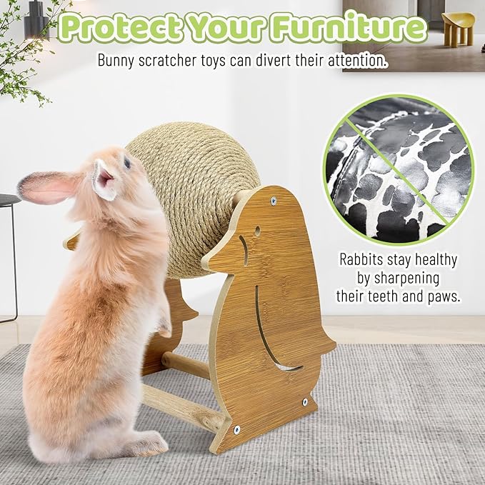 Fhiny Rabbit Scratch Toy, Natural Sisal Bunny Toy Scratching Ball Cute Sisal Bunny Claw Scratcher Ball Rabbit Enrichment Interactive Scratching Post for Kittens Ferrets Penguins Shape
