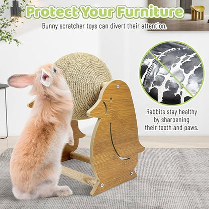 Fhiny Rabbit Scratch Toy, Natural Sisal Bunny Toy Scratching Ball Cute Sisal Bunny Claw Scratcher Ball Rabbit Enrichment Interactive Scratching Post for Kittens Ferrets Penguins Shape