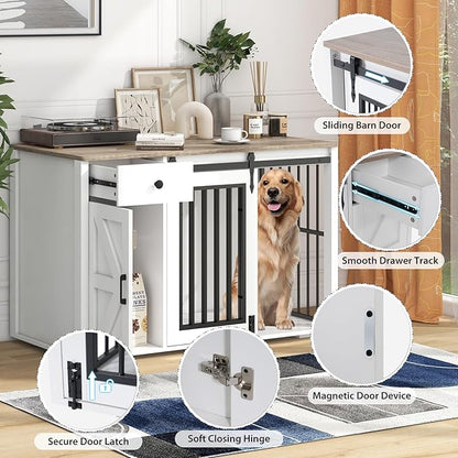 Verano Garden 44" Dog Crate, 2-in-1 Furniture-Style Dog Crate with Storage Drawer & Cabinet, Heavy Duty Dog Kennel Dog Cage Indoor for Small Medium Dogs, White (44" Left Facing Door)