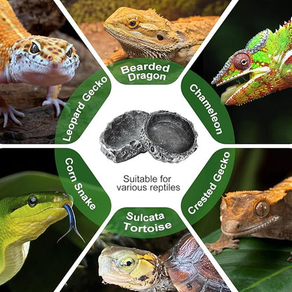 TRUVIC 2 Pack Reptile Feeding Dish Set, Reptile Water Dish Food Bowls for Bearded Dragon Tank Accessories, Resin Terrarium Bowls for Leopard Gecko, Lizard, Chameleon, Hermit Crab, Tortoise, Frog