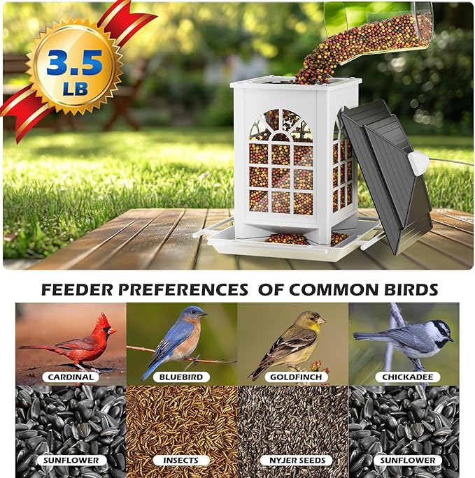 Birdream 2 Pack Bird Feeders for Outdoors Hanging - 7LB Total Capacity Classic Courtyard Design Fun Assembly Bird Feeder, Attracting Wild Birds Cardinals Goldfinches - Black&White