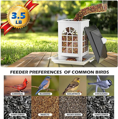 Birdream 2 Pack Bird Feeders for Outdoors Hanging - 7LB Total Capacity Classic Courtyard Design Fun Assembly Bird Feeder, Attracting Wild Birds Cardinals Goldfinches - Black&White