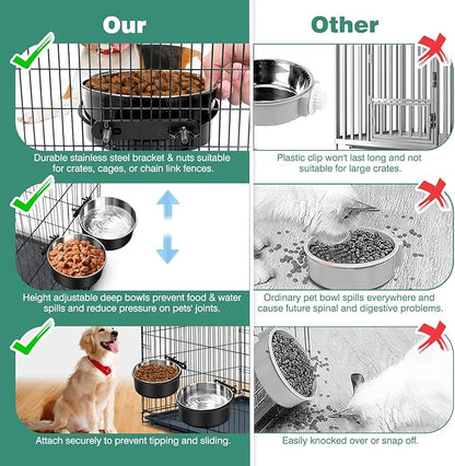 Dog Crate Water Bowl No Spill, 2 Pack Dog Crate Bowls Hanging, Kennel Water Food Bowls Mountable, Pet Cage Accessories Feeder Dish, Stainless Steel Coop Cup for Cat Puppy Bunny Guinea Pig Ferret Bird