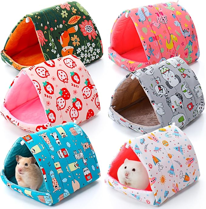 Ripeng 6 Pcs Guinea Pig Hideout Guinea Pig Bed House Rabbit Tunnel Washable Small House Cage Accessories for Hedgehog Mouse Chinchillas Hamster Ferrets Bearded Rats(7.1 7.9inch Cute Animals)