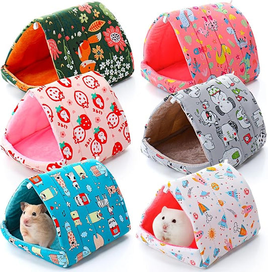 Ripeng 6 Pcs Guinea Pig Hideout Guinea Pig Bed House Rabbit Tunnel Washable Small House Cage Accessories for Hedgehog Mouse Chinchillas Hamster Ferrets Bearded Rats(7.1 7.9inch Cute Animals)