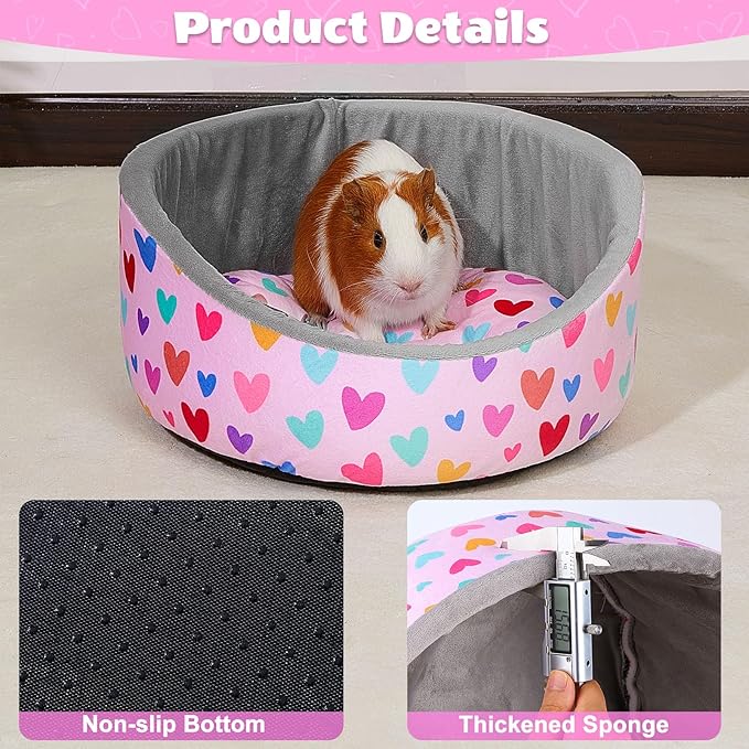 Glittme Guinea Pig Bed Soft Rabbit Beds with Thick Removable Mat Bunny Beds Machine Washable Guinea Pigs Accessories Cozy Guinea Pigs House for Rabbit, Ferret, Round Cuddler Cup Bed