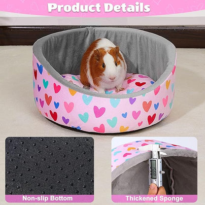 Glittme Guinea Pig Bed Soft Rabbit Beds with Thick Removable Mat Bunny Beds Machine Washable Guinea Pigs Accessories Cozy Guinea Pigs House for Rabbit, Ferret, Round Cuddler Cup Bed