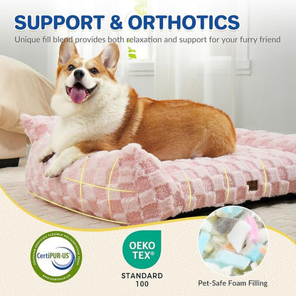 Cat Bed Cat Couch for Puppy and Kitten, Fluffy Dog Bed Medium Dogs Couch, Supportive Cats Sofa for Indoor Cats, Washable Cover & Non-Slip, 32 inch, Pink