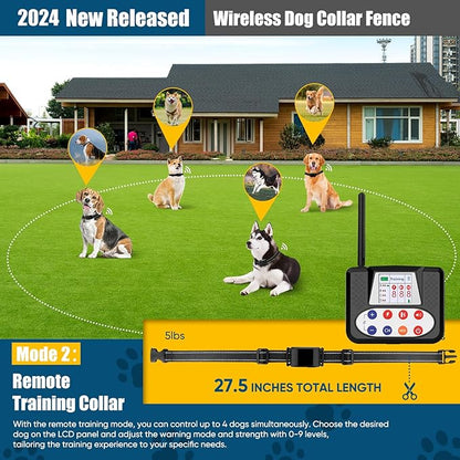 Wireless Dog Fence System, Electric Fence for Dogs with Big LCD Screen, 2 in 1 Portable Wireless Pet Perimeter for Outdoor, Remote Training collar, Adjustable Collar for Big Medium Dogs (For 2 Dogs)