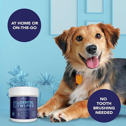 NOVEHA 100PCs Pets Dental Finger Wipes for Dogs & Cats | Freshens Breath, Reduces Plaque | Healthier Gums | Clean Teeth No Toothbrush | Vet Recommended Effective Natural Oral Care | Flavor-Free