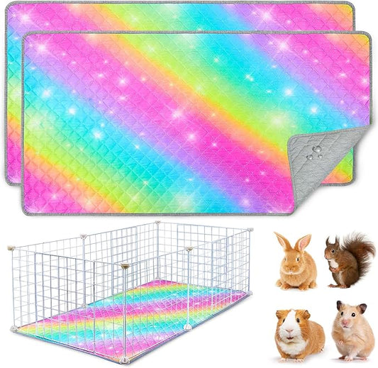 2 Pack Guinea Pig Bedding, Washable Guinea Pig Cage Liner Reusable Guinea Pig Mat Waterproof Guinea Pig Bedding for Cage, Super Absorbant Guinea Pig Pee Pads for Small Animals Hamster Rabbit Squirrel