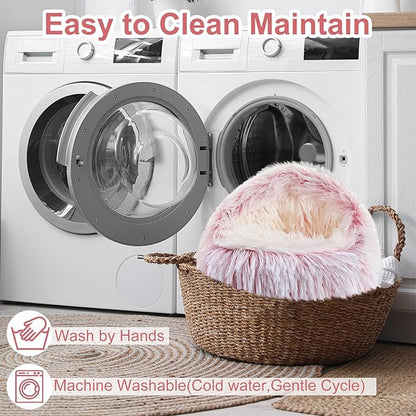 Soothing Guinea Pig Hideout, Doughnut Guinea Pig Bed with Hooded Cover, Washable Hamster Rabbit Bunny Bed, Washable Round Cave Beds for Small Animal Bunny Rabbit Hideout (Pink)