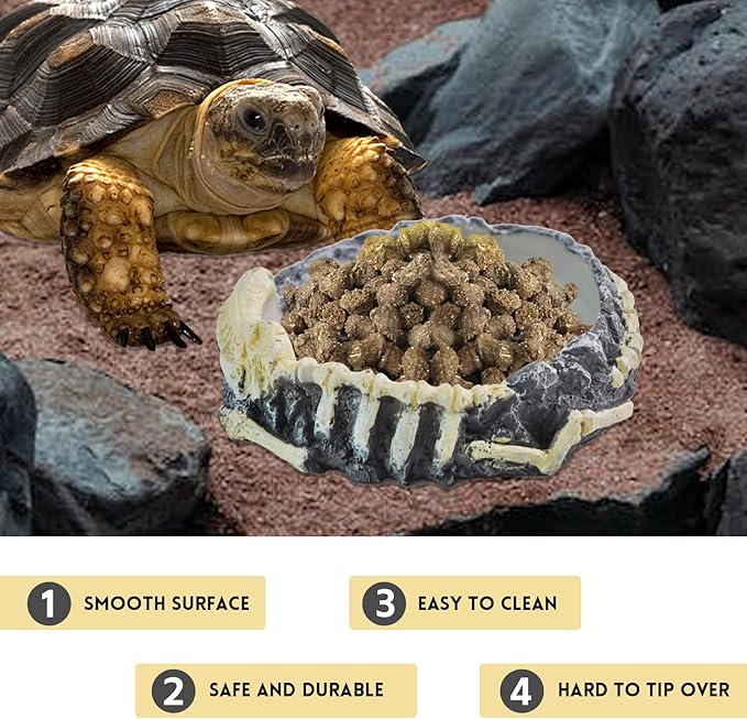 Reptile Food Water Bowl Resin Rock Gecko Feeding Dish Tortoise Feeder Food and Water Plate Amphibian Drinking Basin Reptile Habitat Tank Accessories for Turtle Lizard Leopard Gecko Chameleon